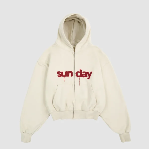 Heavyweight Appliqué Zip-up off White