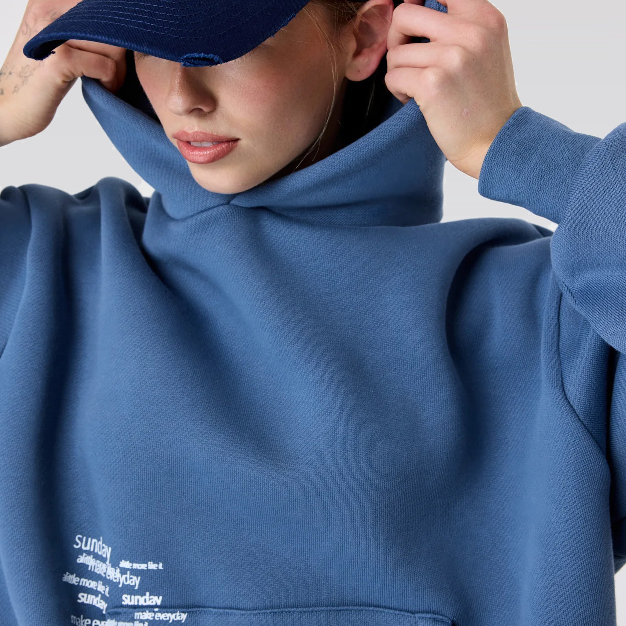 Heavyweight Typewriter Hoodie Vintage Blue